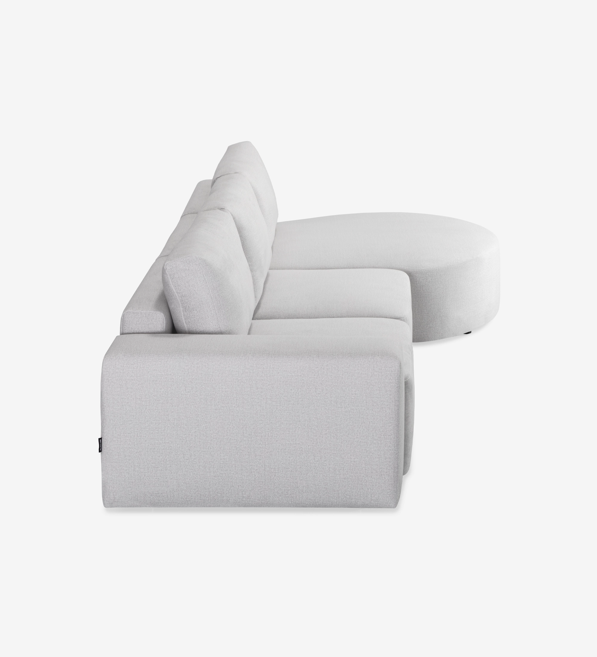 Paris Sofa with chaise longue in light gray fabric, three-seat modular