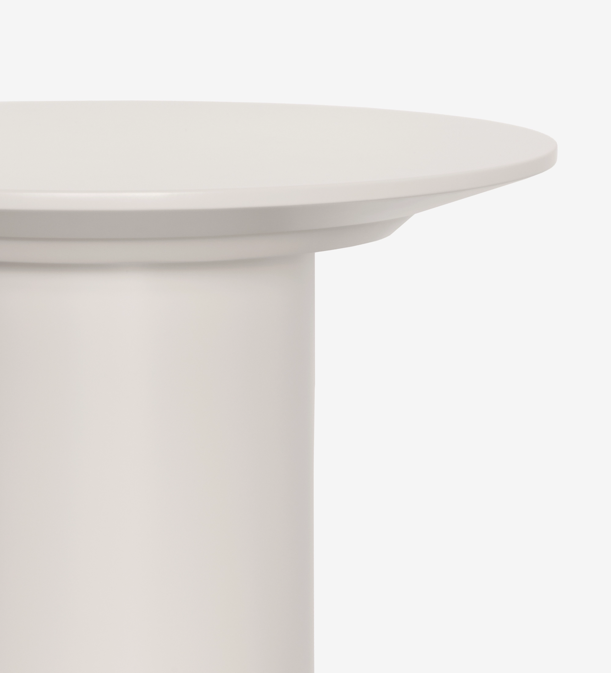 Paris Side Table close-up of round off-white tabletop and cylindrical base