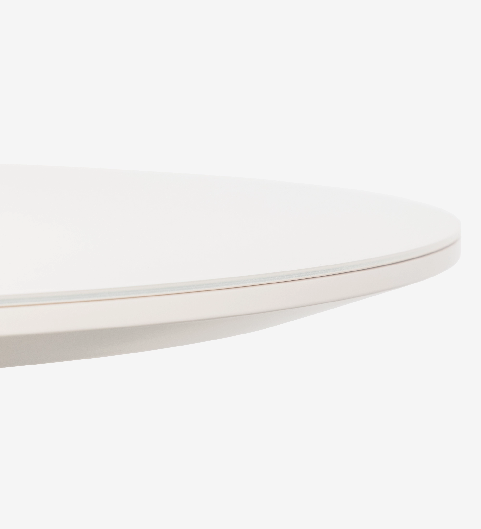 Paris Center Table with round white top and slim glass edge detail