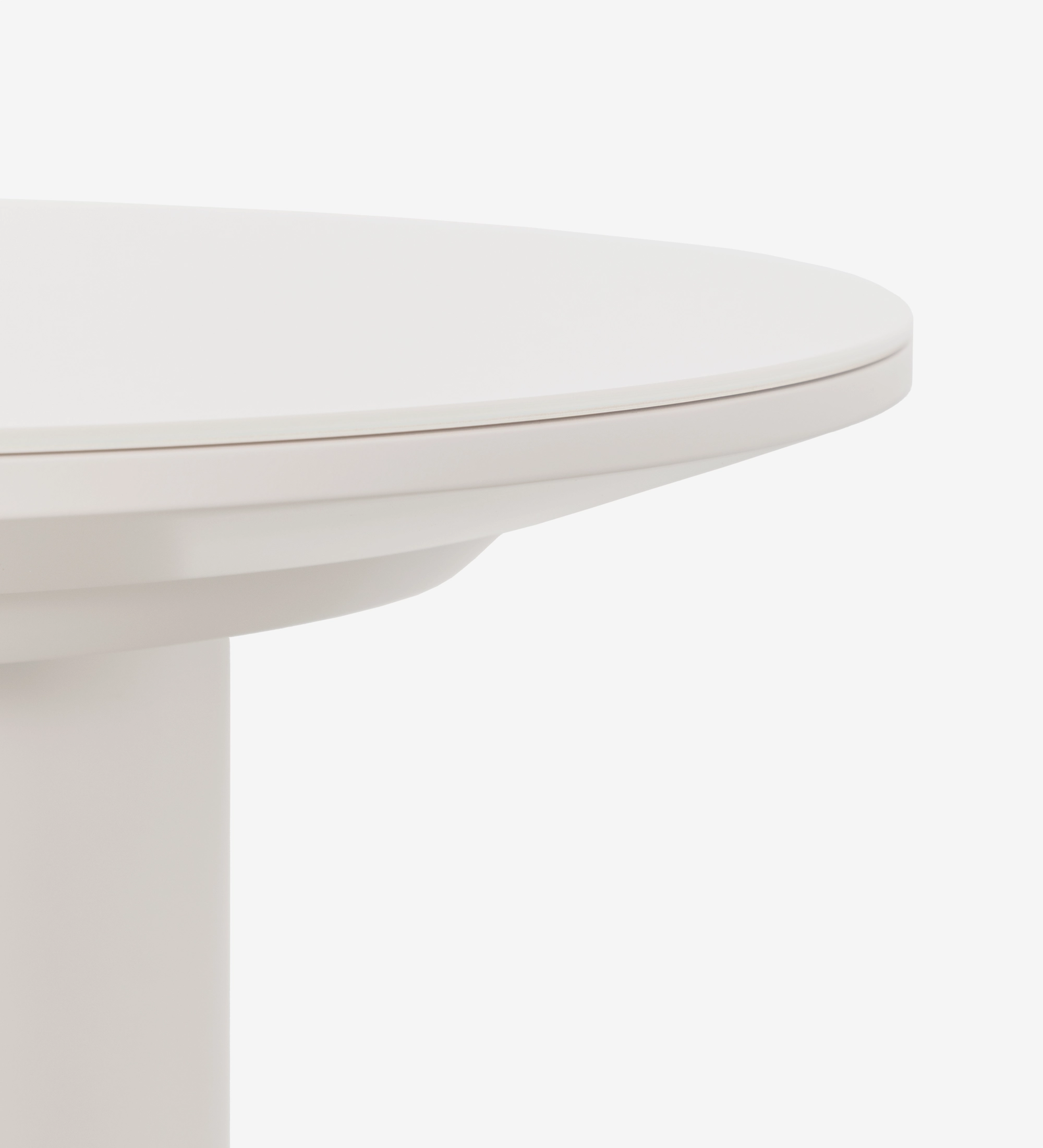Paris Side Table white round top with cylindrical pedestal, close-up