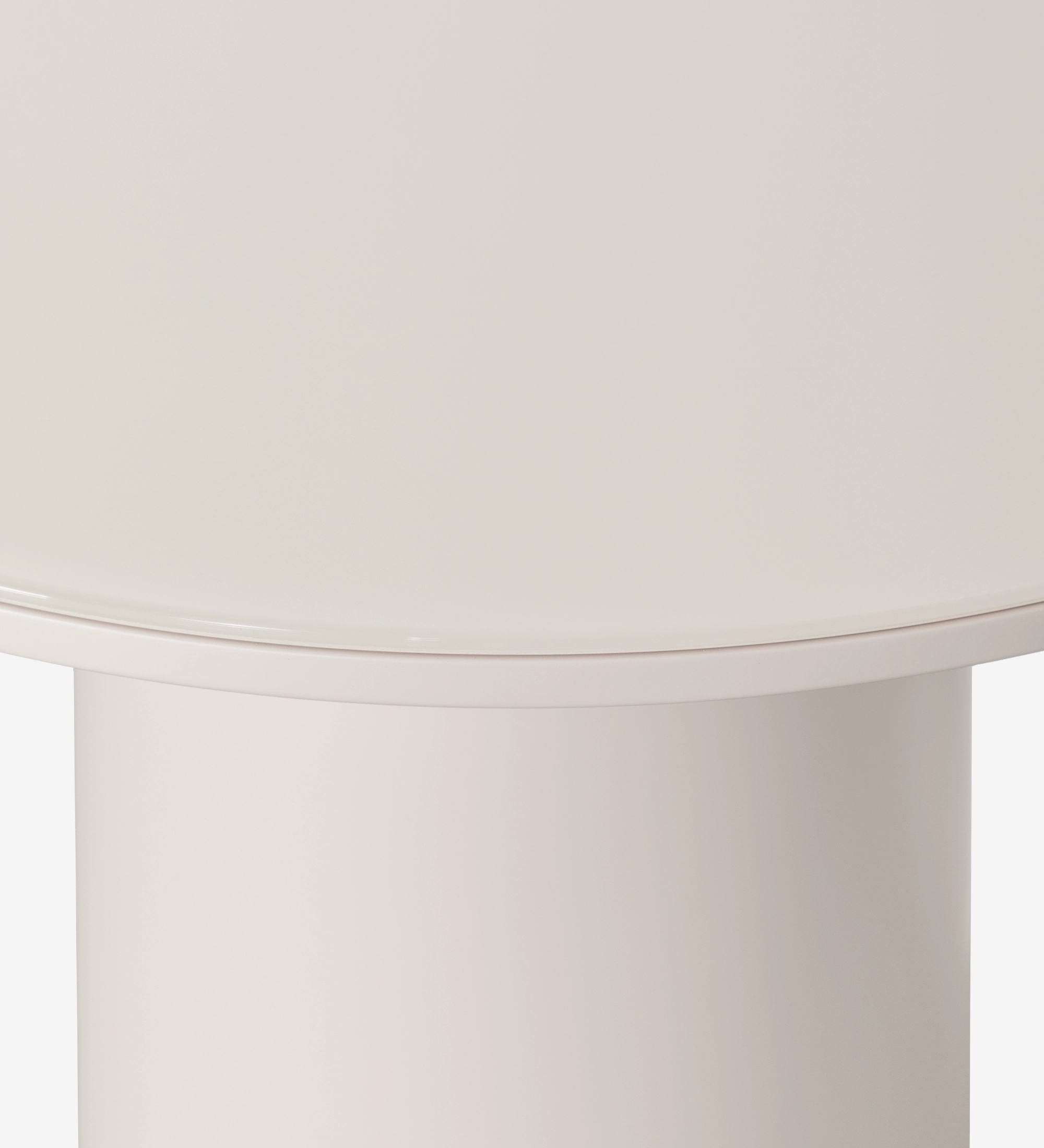 Paris Side Table close-up of round top and cylindrical base in cream finish