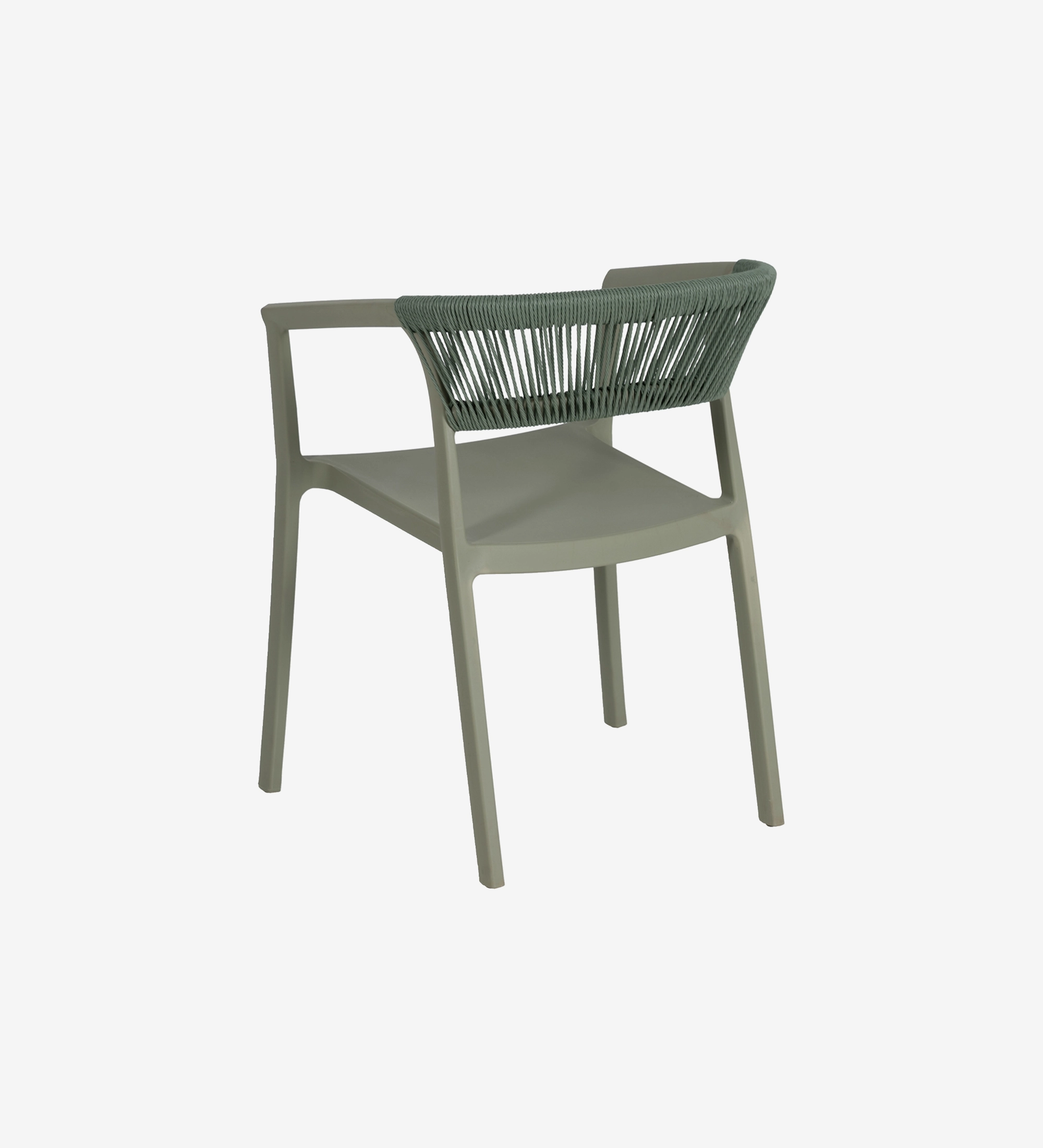Cadeira Caminha verde com encosto em corda trançada e estrutura em plástico