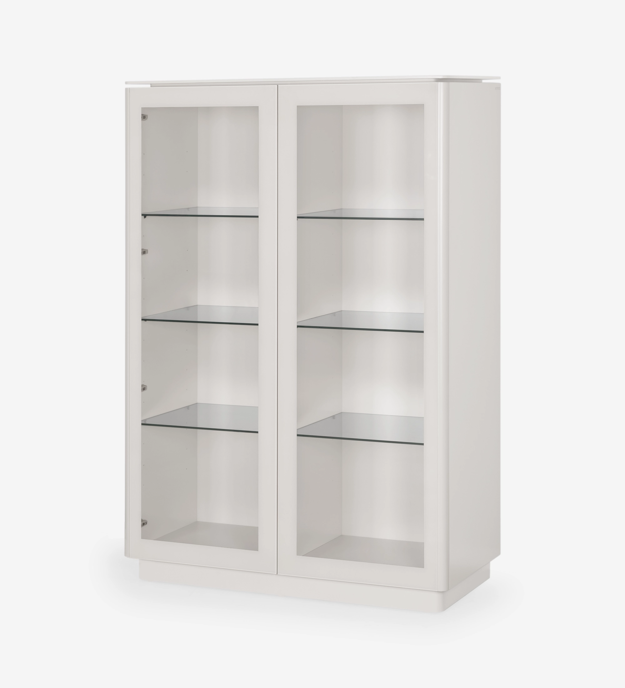 Vitrine Geneve branca com duas portas de vidro e prateleiras em vidro