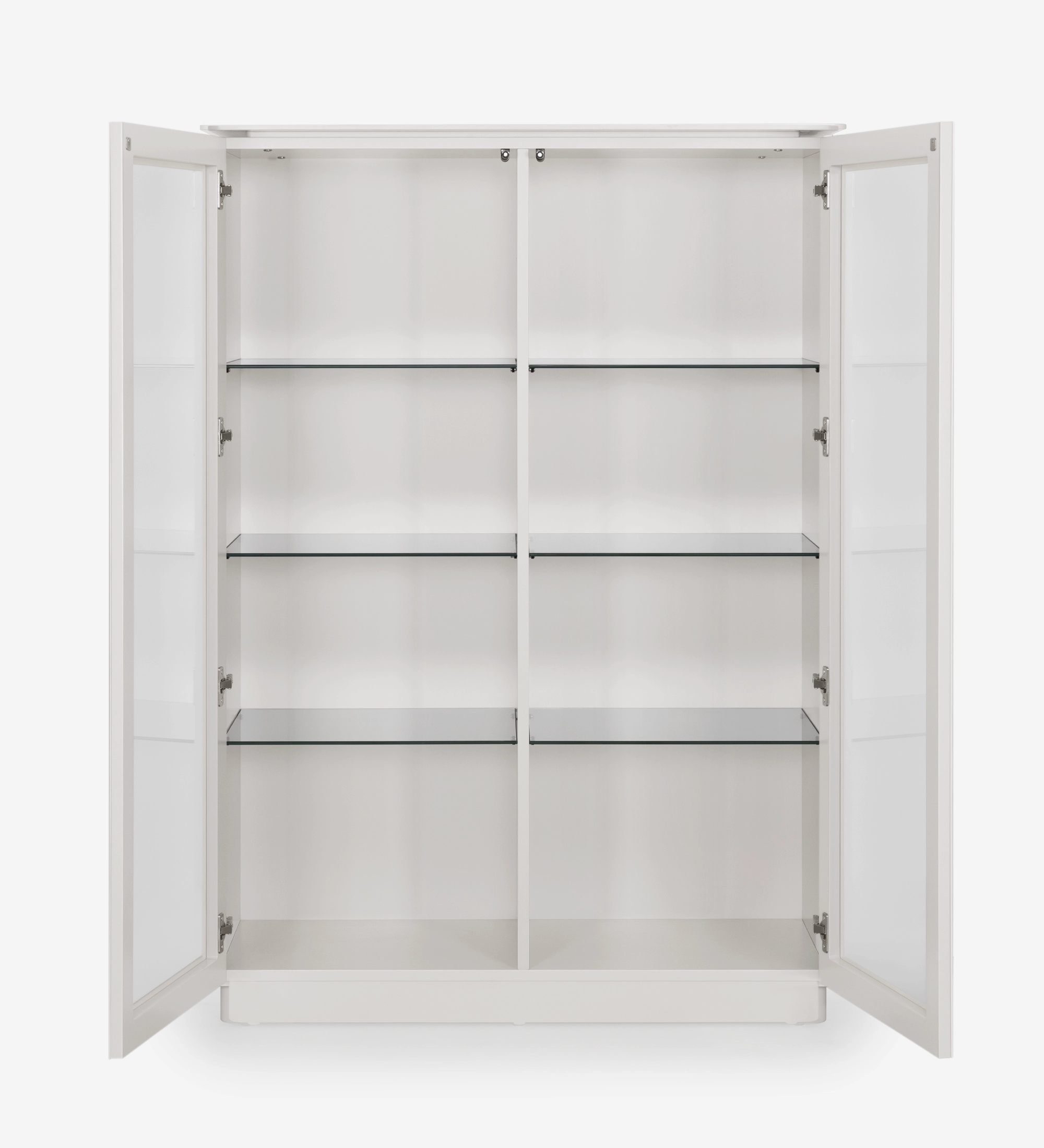 Vitrine Geneve branca com portas e prateleiras de vidro