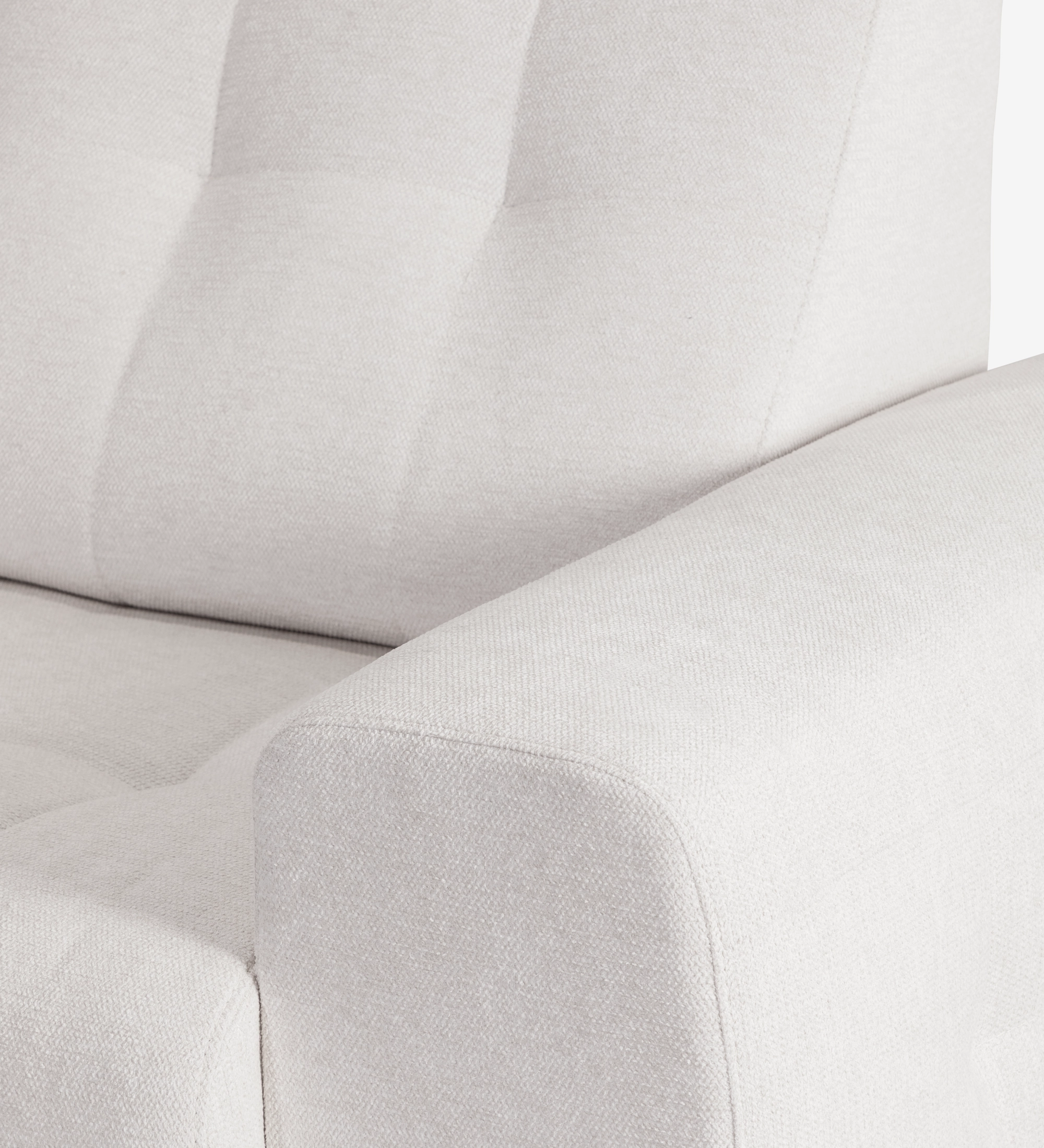 Canapé Madrid beige clair en tissu, accoudoir et dossier capitonnés