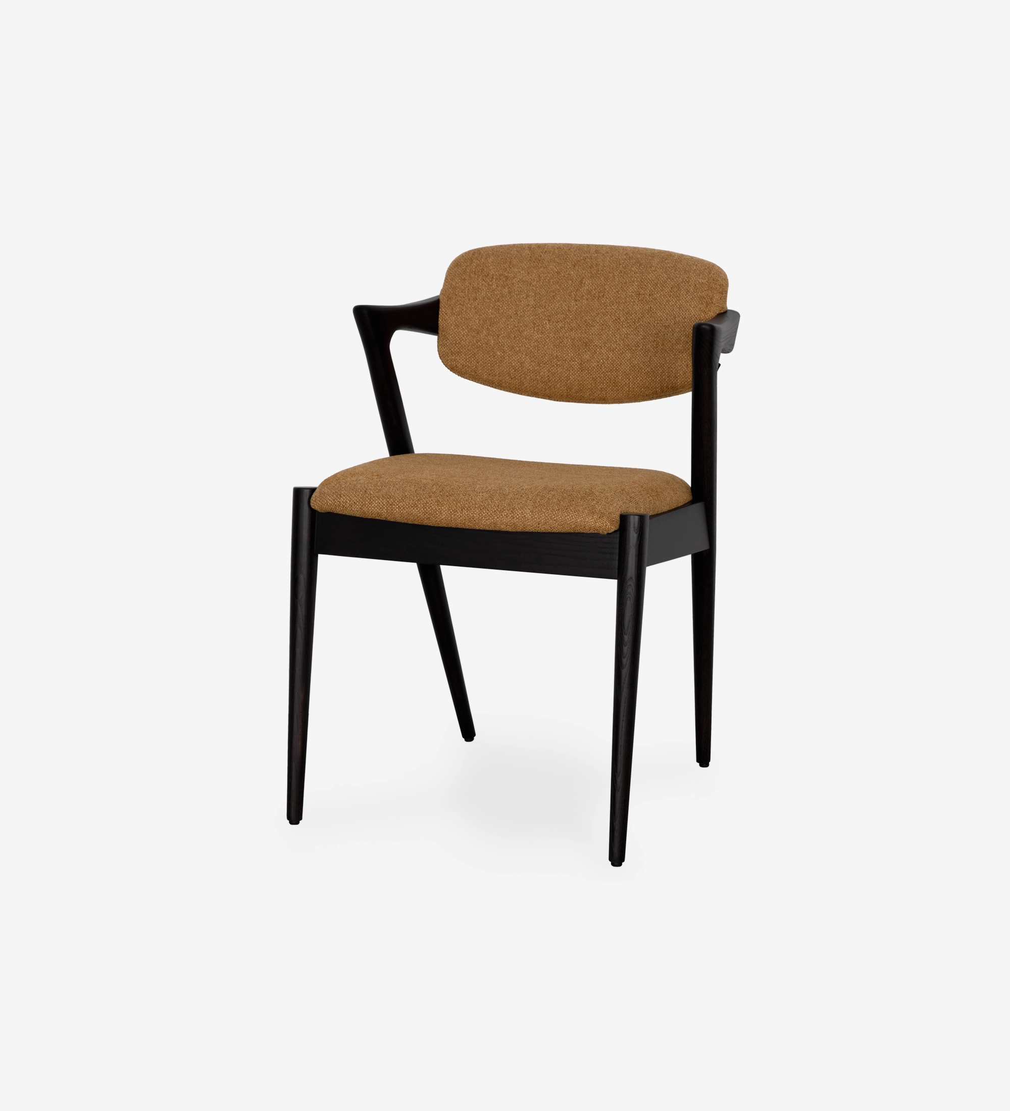 Silla Elba de madera negra con asiento y respaldo tapizados en mostaza