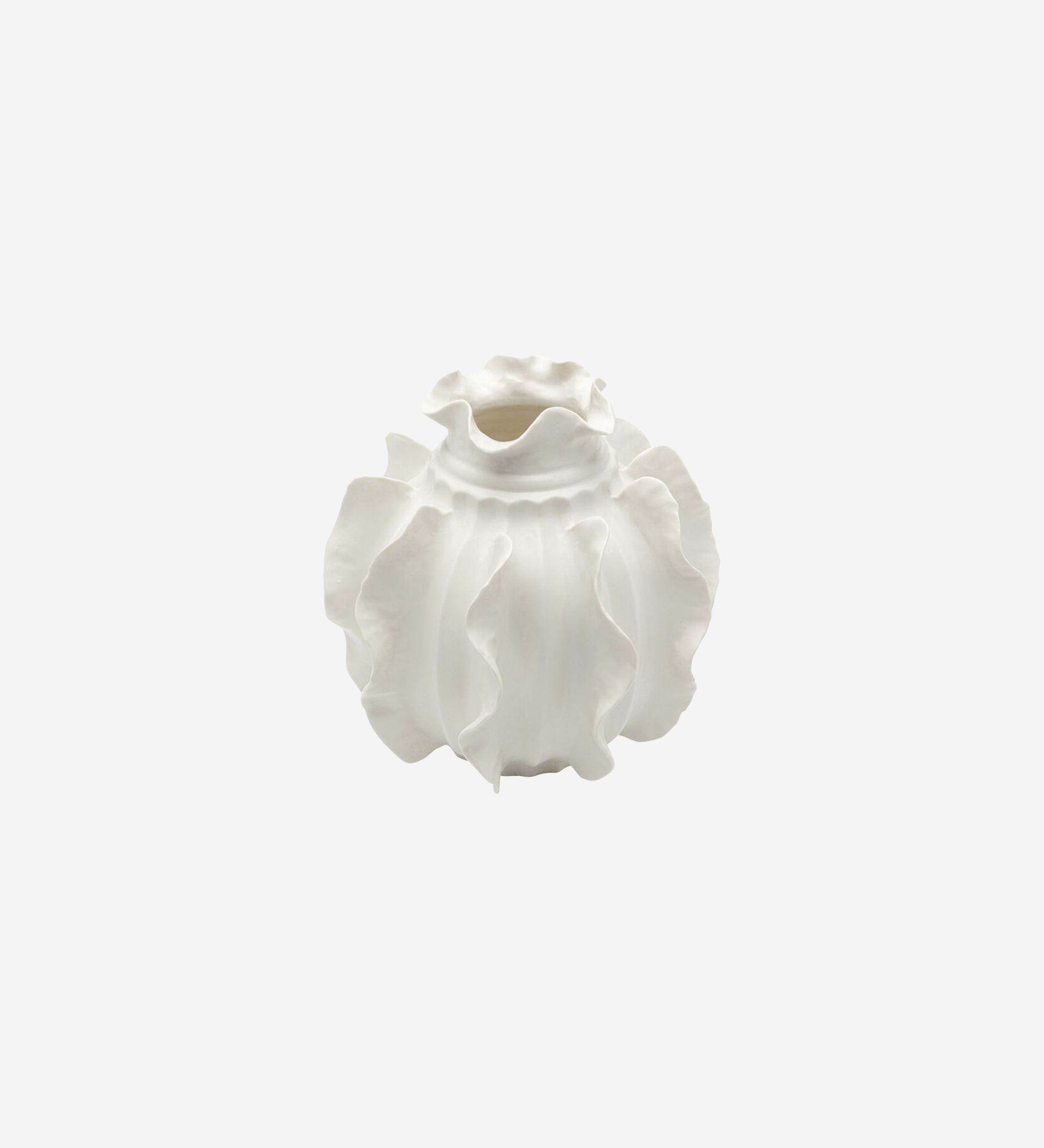 Viento Vase white ruffled ceramic vase with petal-like edges