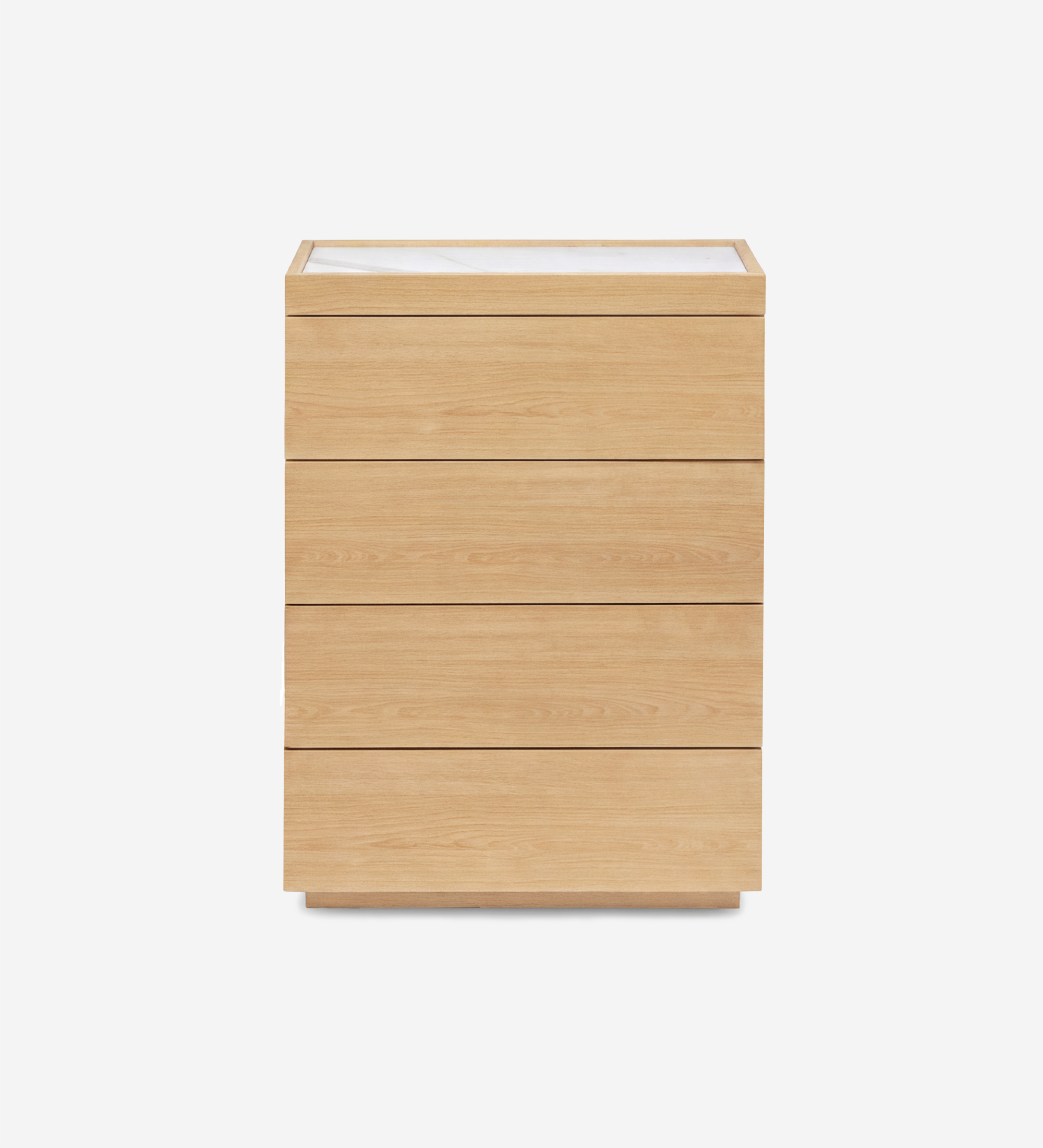 Camiseiro Lagos em madeira clara com quatro gavetas e tampo branco