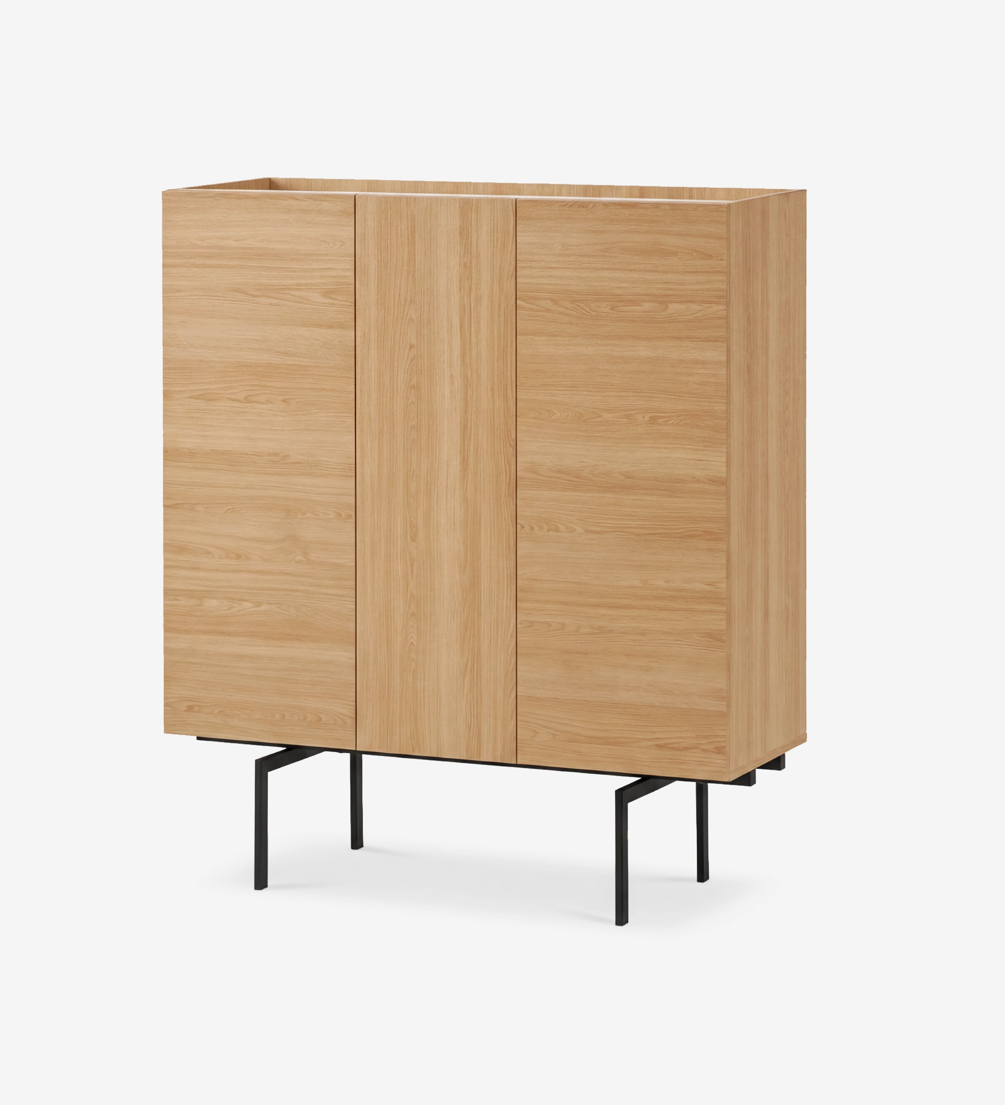 Lagos Cupboard light oak cabinet with three doors on black metal legs