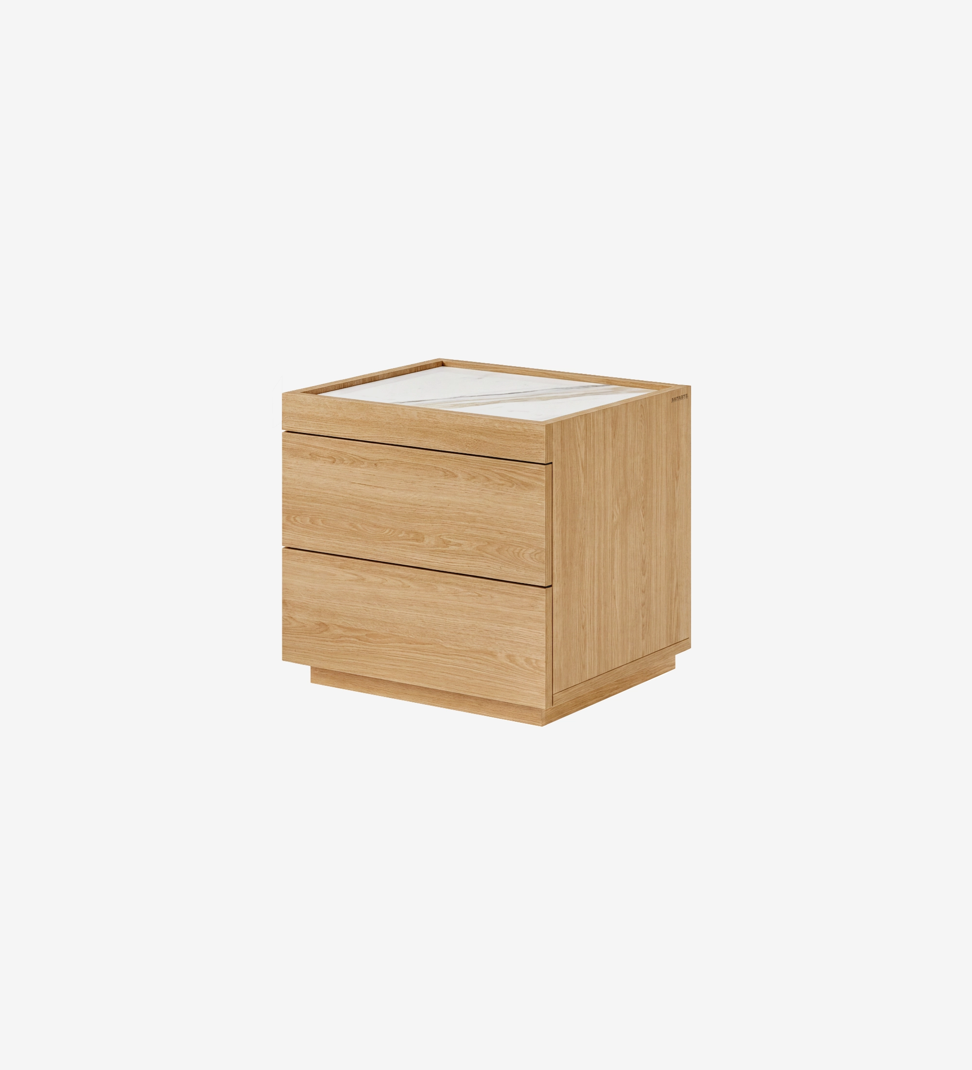 Lagos Bedside Table in light oak with two drawers and white marble top