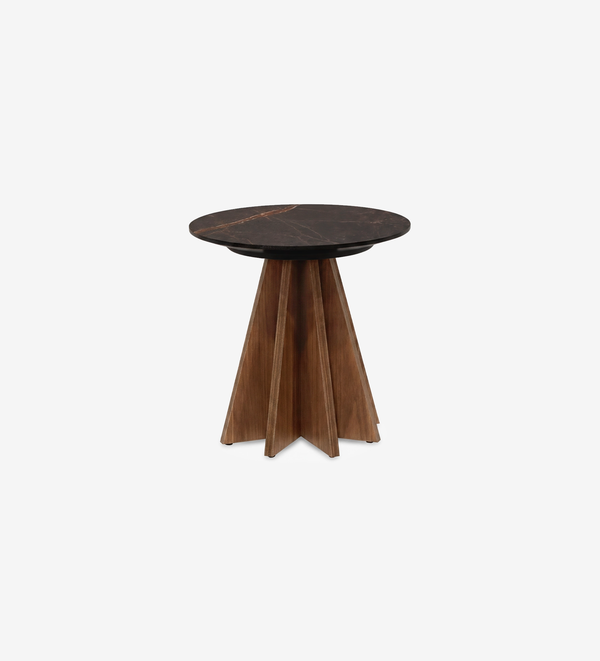 Table d'Appui Lagos ronde, plateau marbre foncé et piètement en bois en étoile