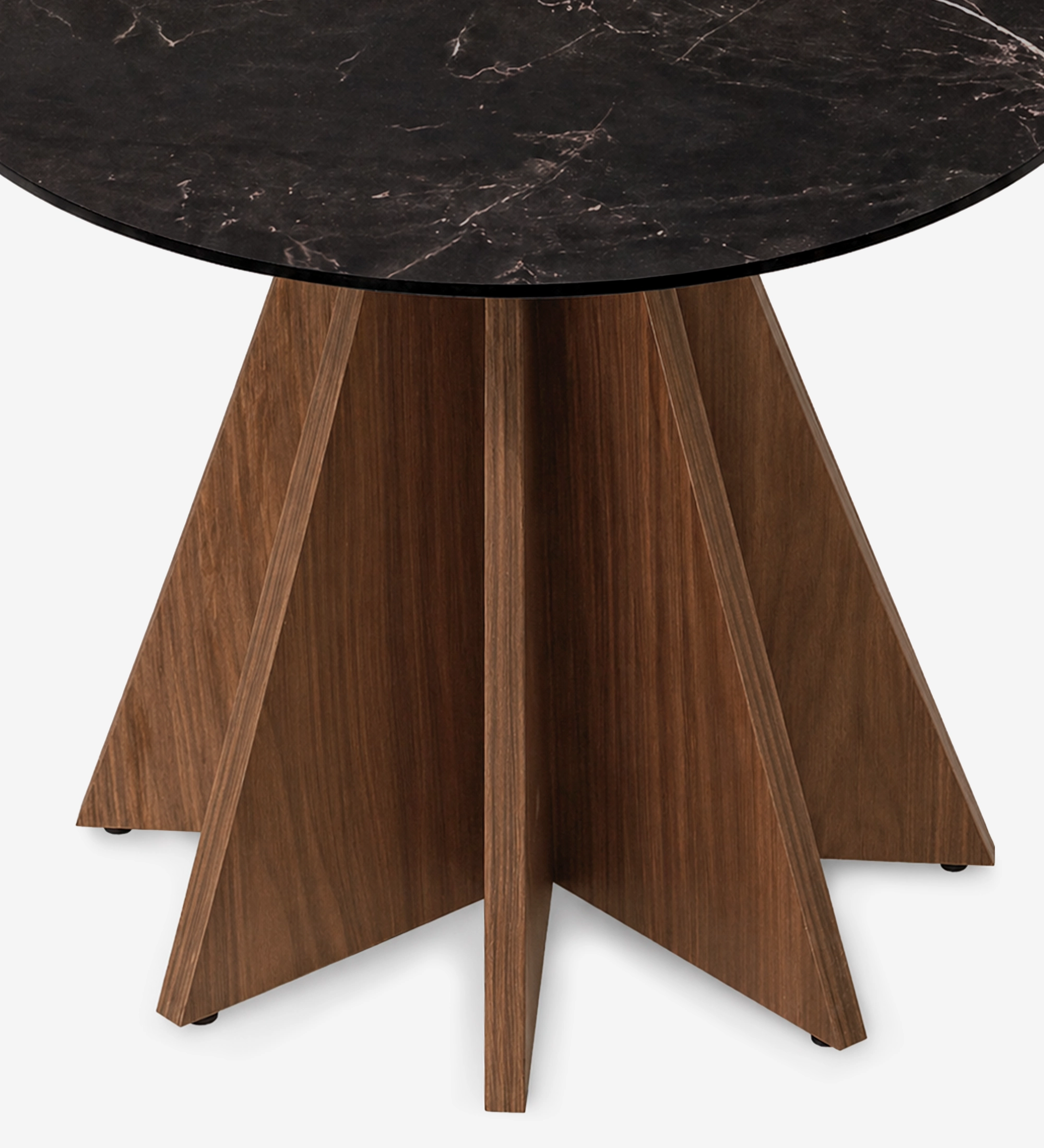 Table d'appoint ronde à plateau marbre noir et piétement étoile en bois