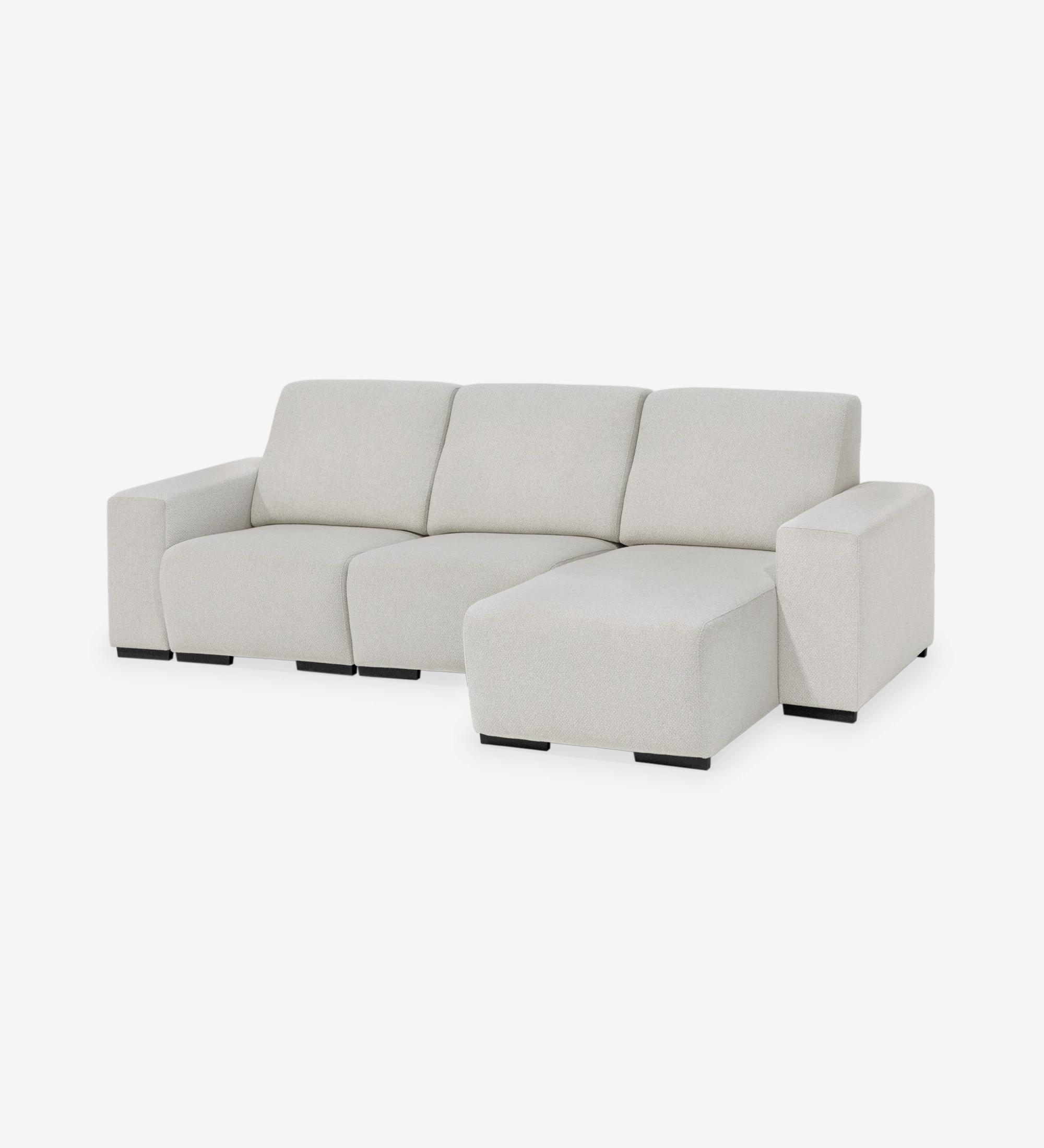 Sofá con chaise longue Lagos en tejido gris claro, tres plazas y chaise a la derecha