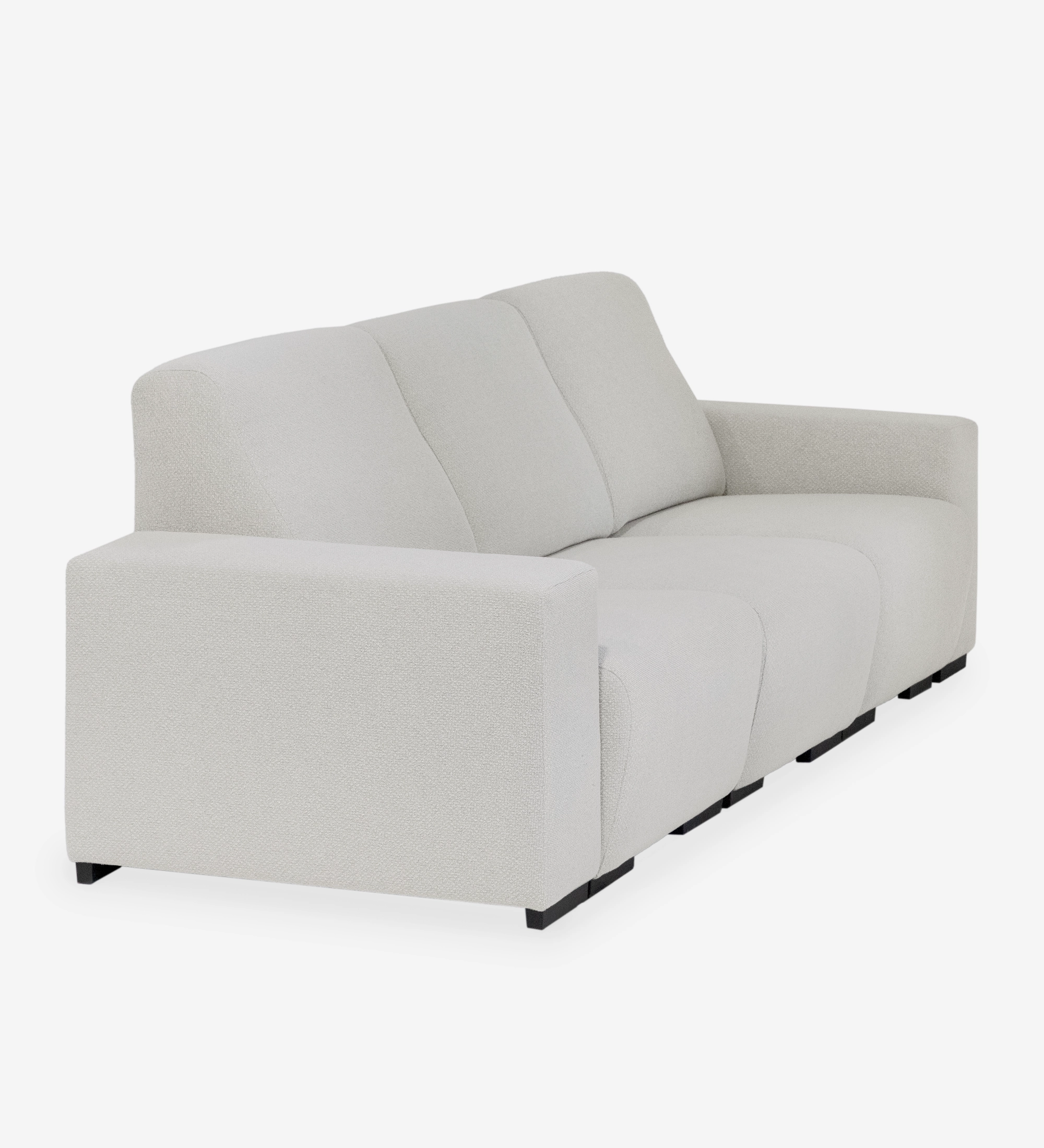 Canapé Lagos blanc cassé 3 places en tissu texturé, accoudoirs larges et pieds noirs