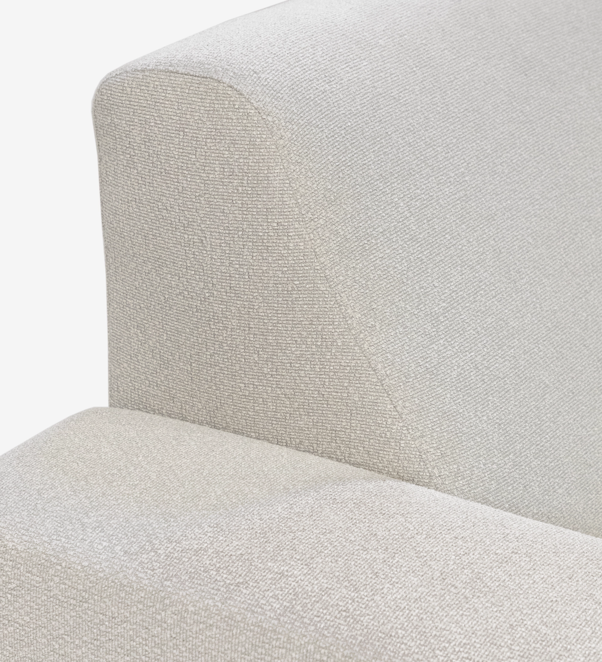 Sofá com chaise longue Lagos em tecido bege claro, pormenor do braço e assento