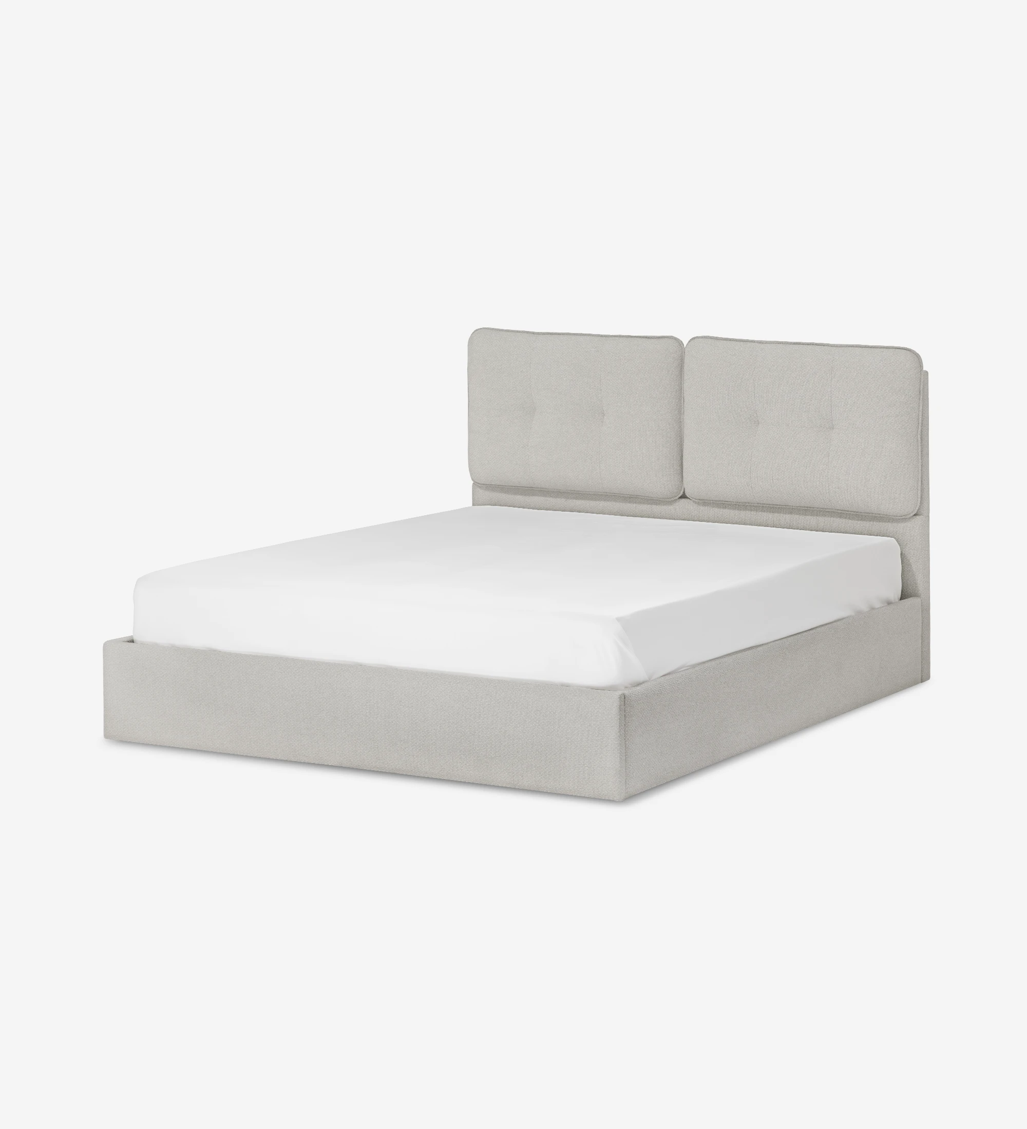 Cama de casal Lagos estofada cinza claro com cabeceira dupla almofadada