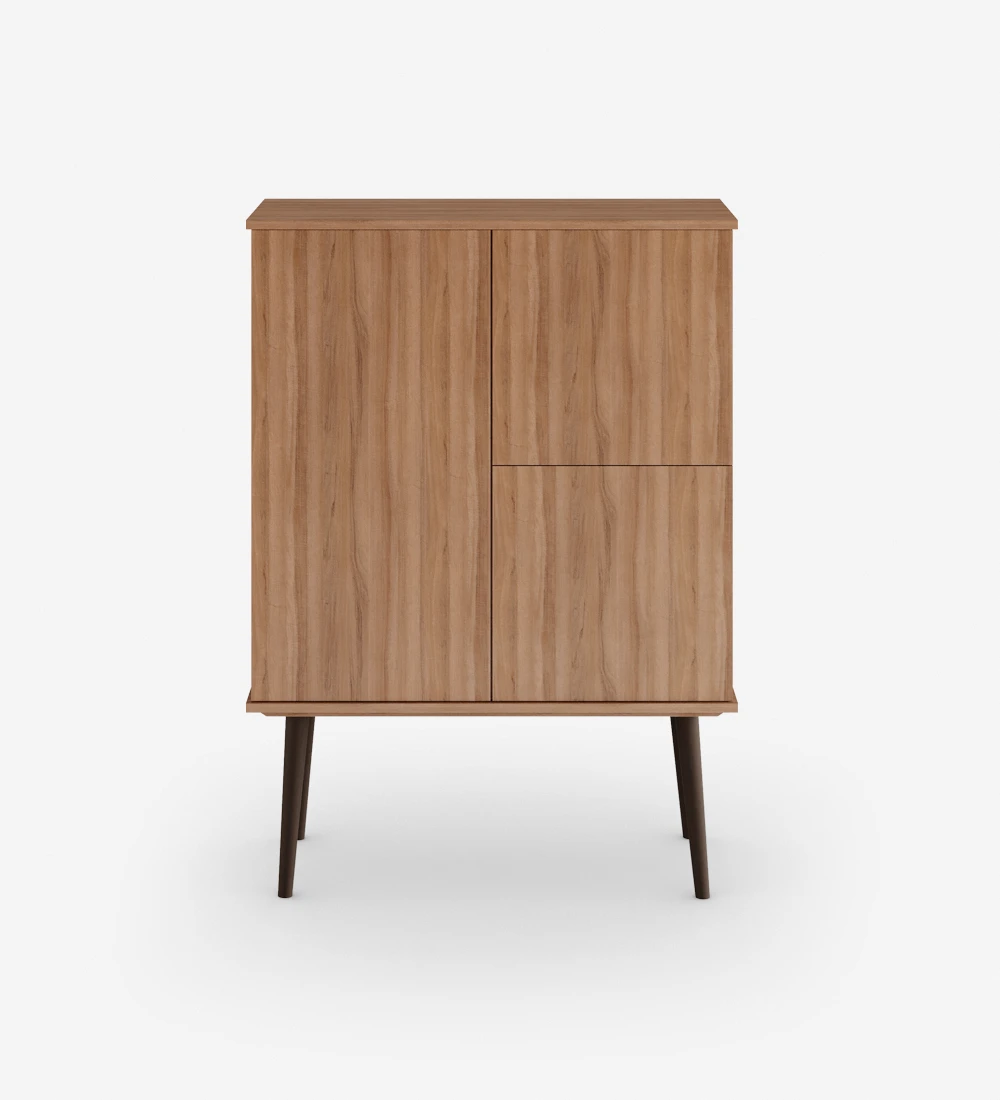 Cupboard with 3 doors and walnut structure, lacquered feet in dark brown.