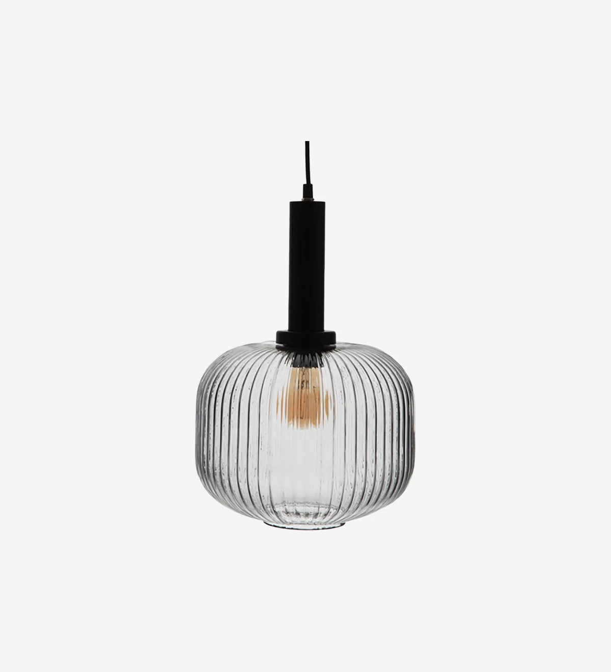  Suspension lamp in black metal with clear glass shade.