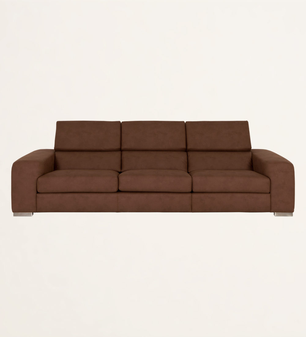 3 seater, fabric upholstered, with reclining headrests.