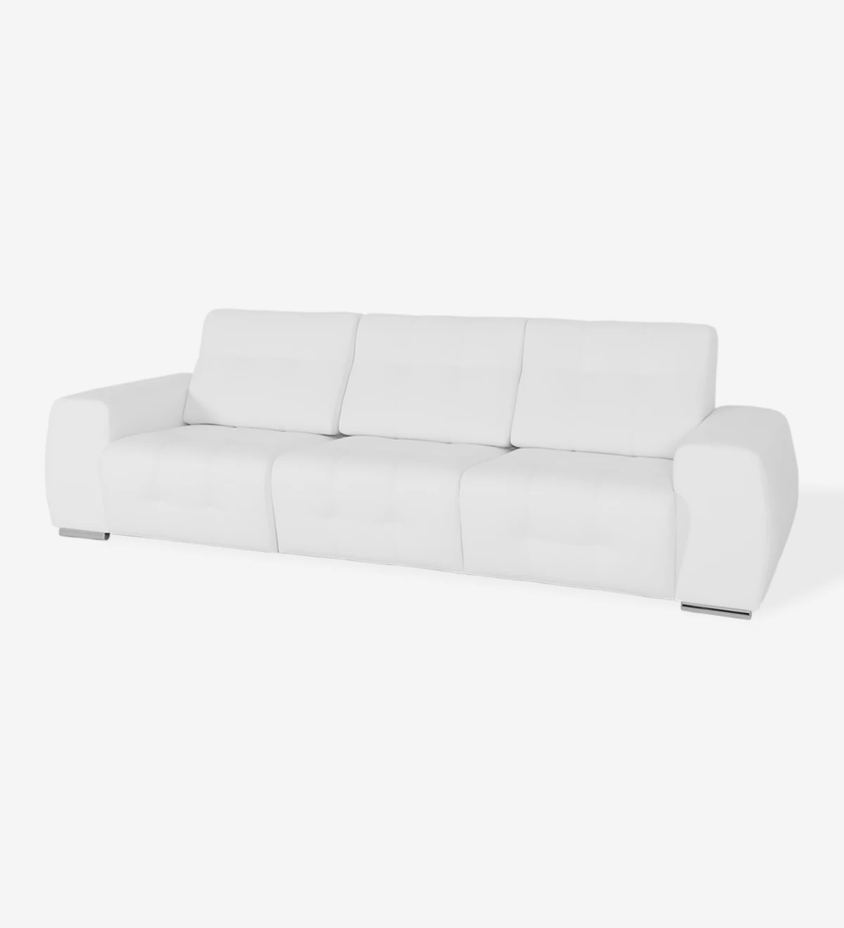 3 seater, upholstered in white eco-leather, with chrome legs.