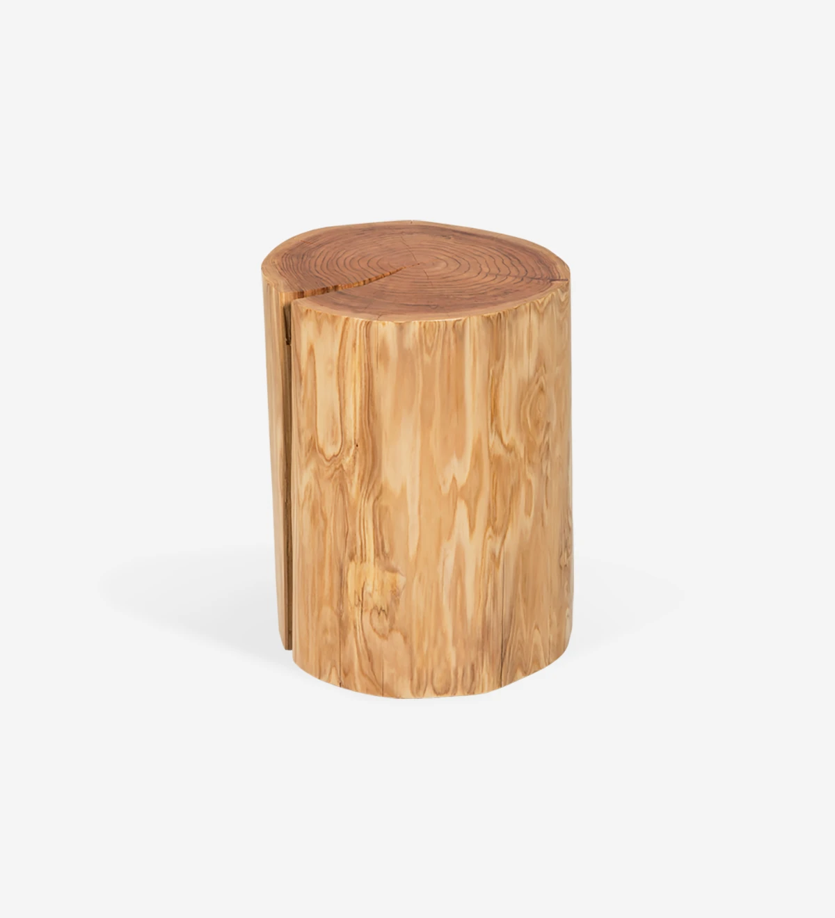 Trunk side table in natural cryptomeria wood.