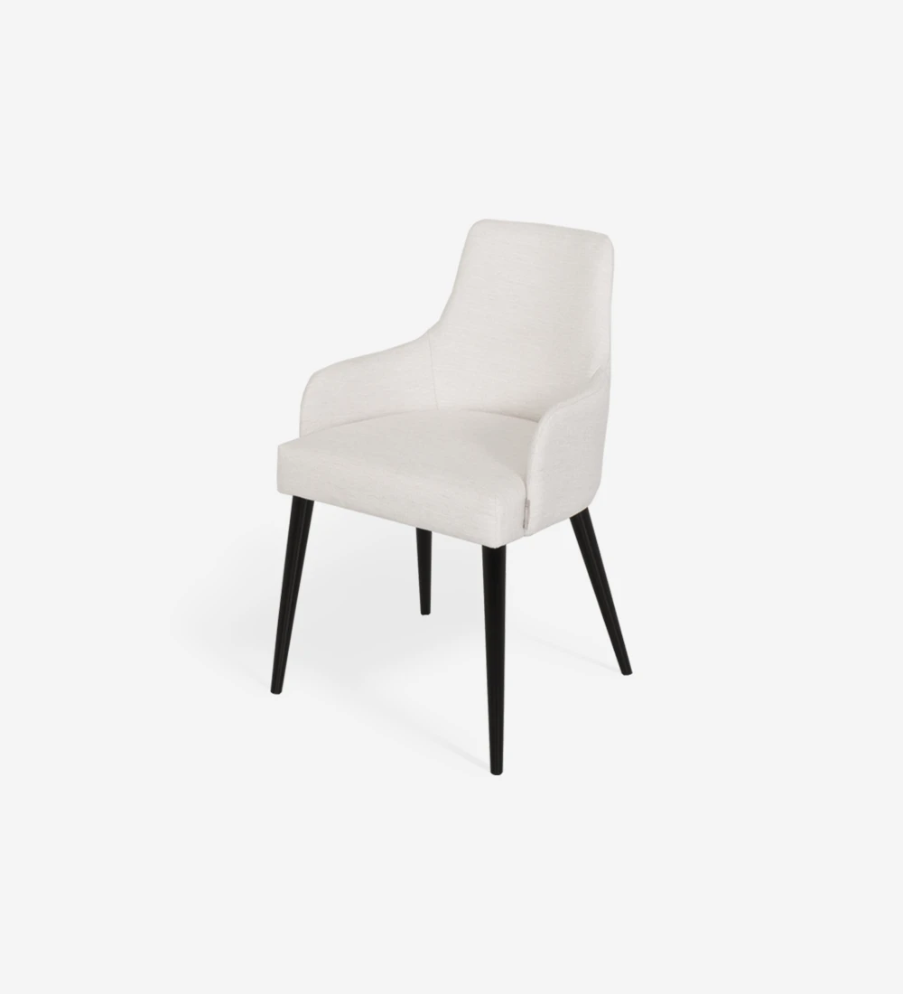 Chair with armrests upholstered in fabric, with black lacquered feet.