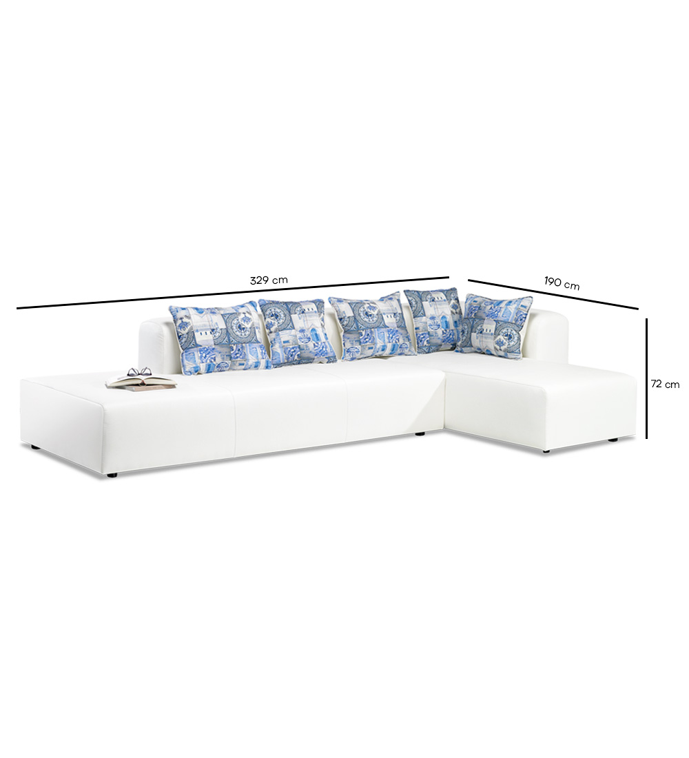 Sofá Com Chaise Longue Dubai 2 lugares, com chaiselongue, estofado a ecopele branco Antarte