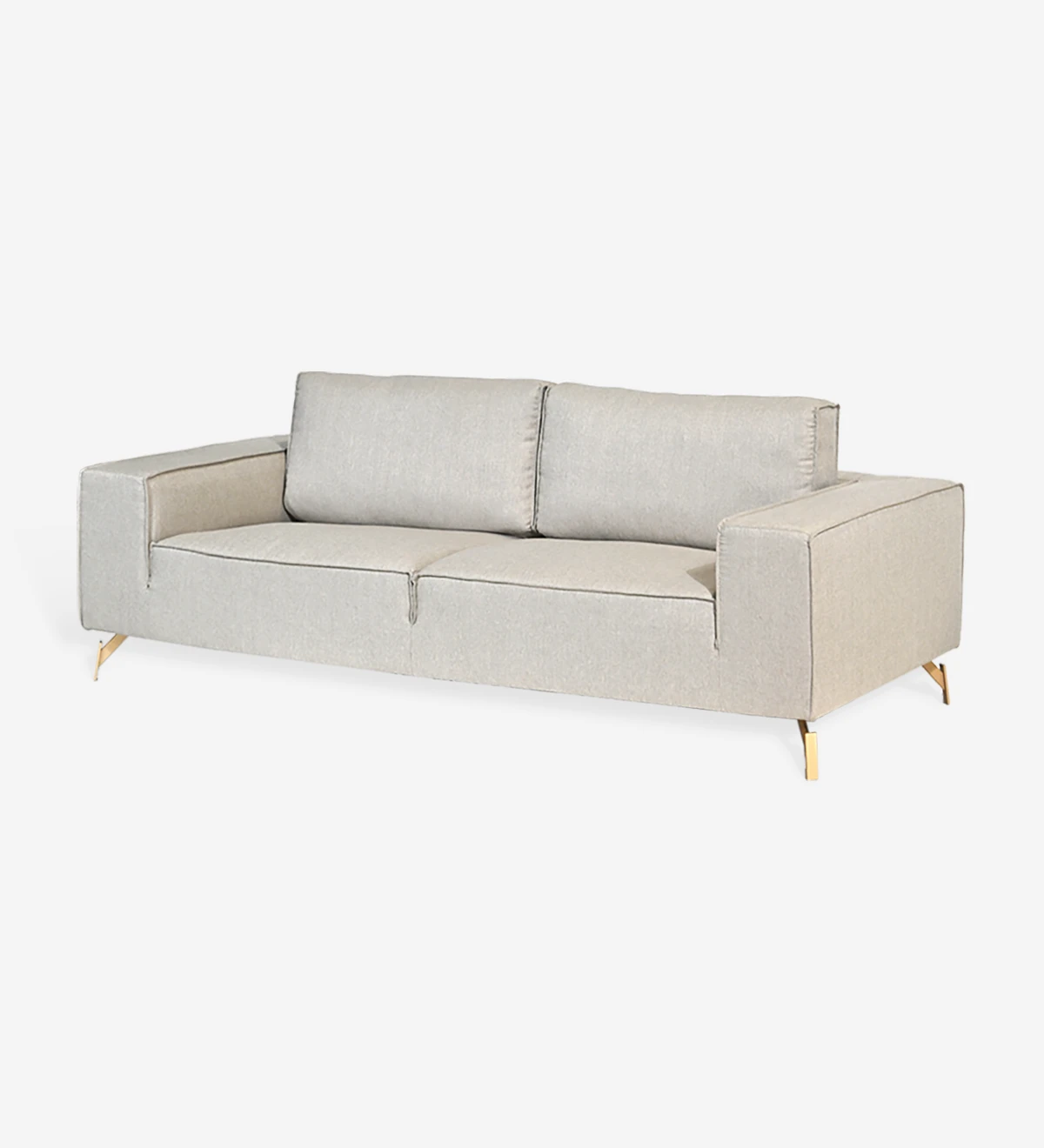 3 seater, fabric upholstered, with gold lacquered metal feet.