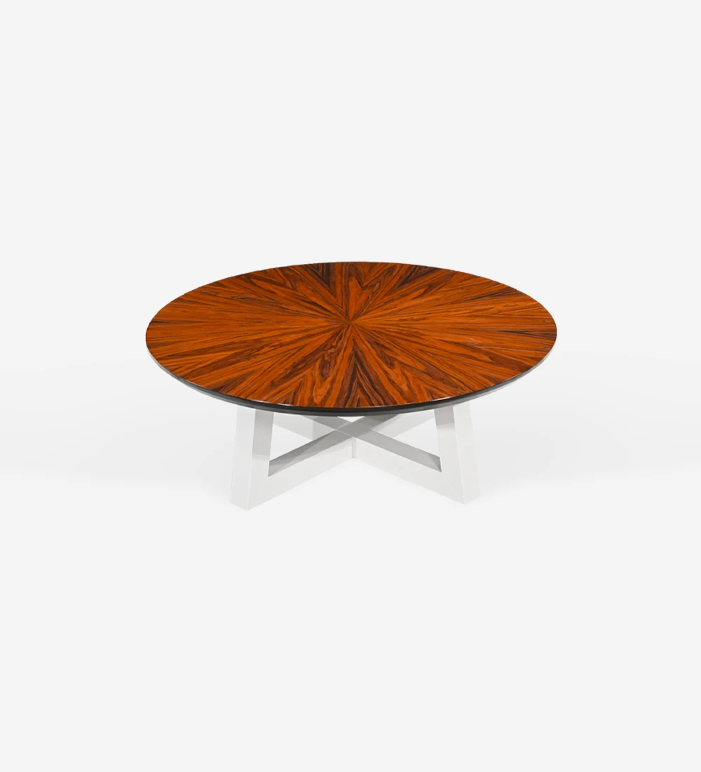 Round center table with high gloss palisander top and pearl lacquered foot