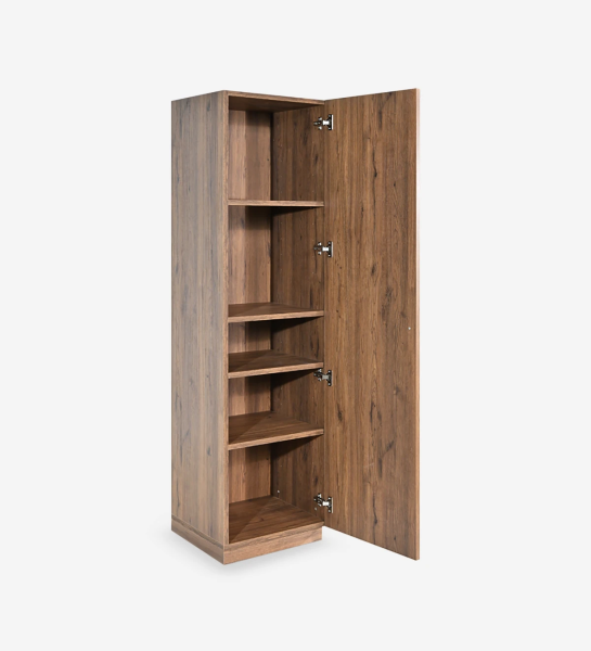 Low bookcase in aged oak, with 1 door and removable shelves.