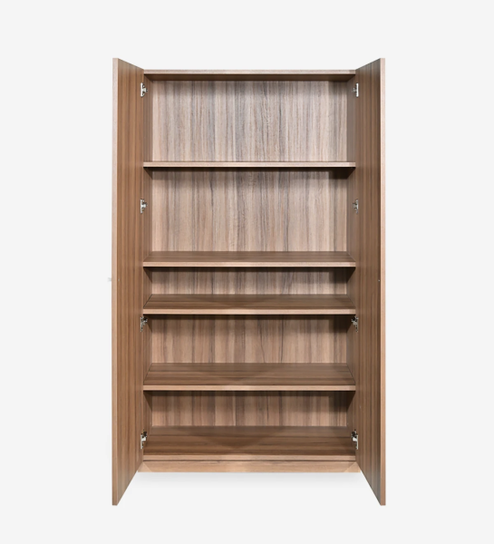 Low bookcase in walnut, with 2 doors and removable shelves.