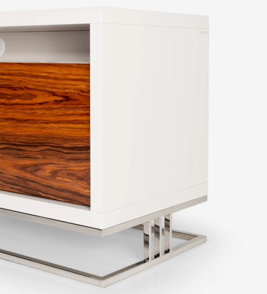 TV Stand with structure lacquered in pearl, doors in high gloss palissander, stainless foot