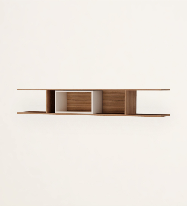 Walnut shelf with pearl lacquered module.