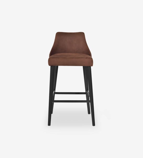 Stool upholstered in fabric, with dark brown lacquered feet.