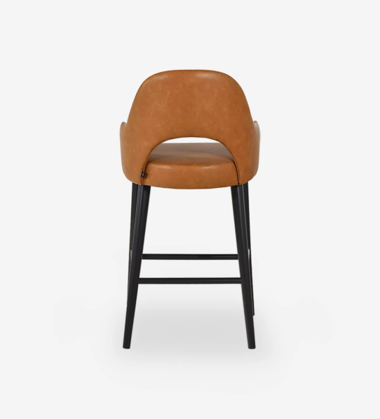 Stool with fabric upholstered arms, with dark brown lacquered feet.