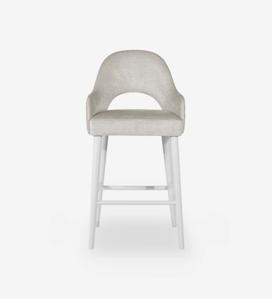 Stool with fabric upholstered arms, with pearl lacquered feet.