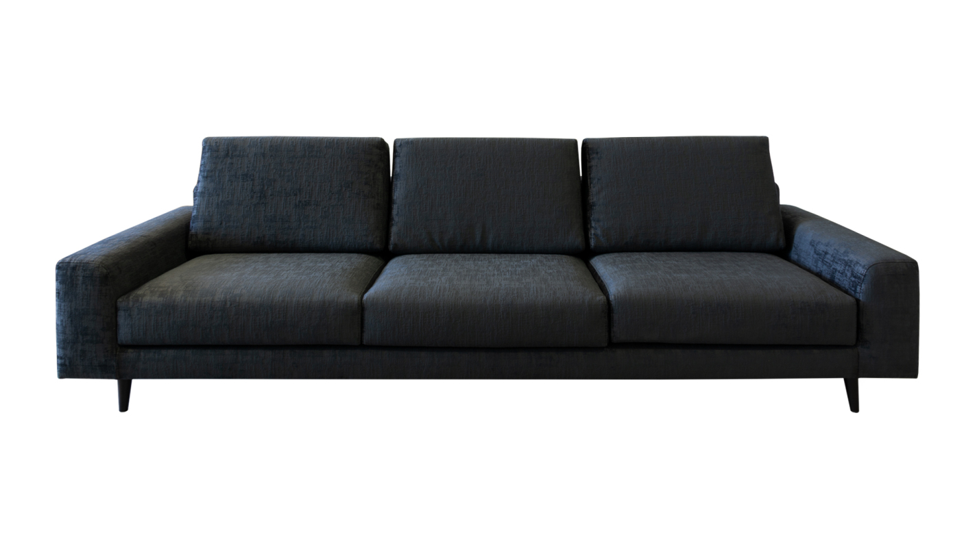 Sofá Oslo 3 Lugares, estofado a tecido Paladio Black, pés lacados