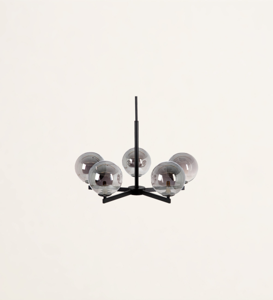 Suspended ceiling lamp in black metal and glass