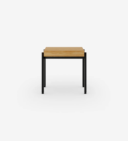 Square side table in natural oak, black lacquered metal structure, legs with levelers.