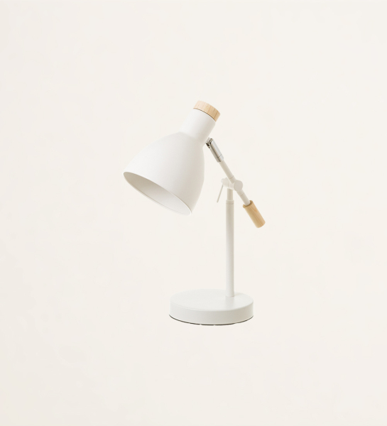 White metal and wood desk lamp