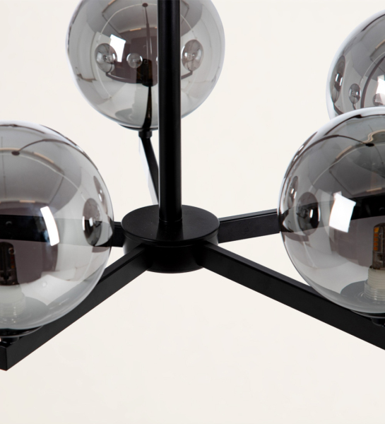 Suspended ceiling lamp in black metal and glass