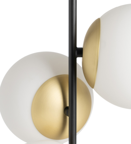 Suspended ceiling lamp in black, gold and glass metal