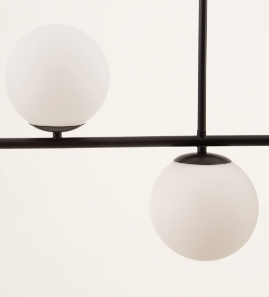 Suspended ceiling lamp in black metal and glass