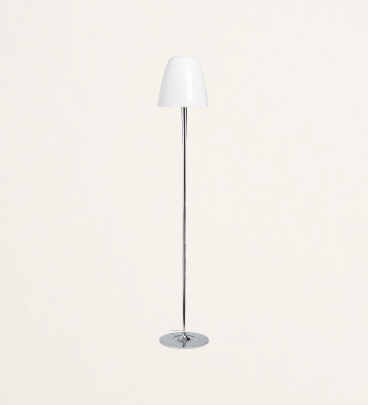 Chrome floor lamp and glass shade