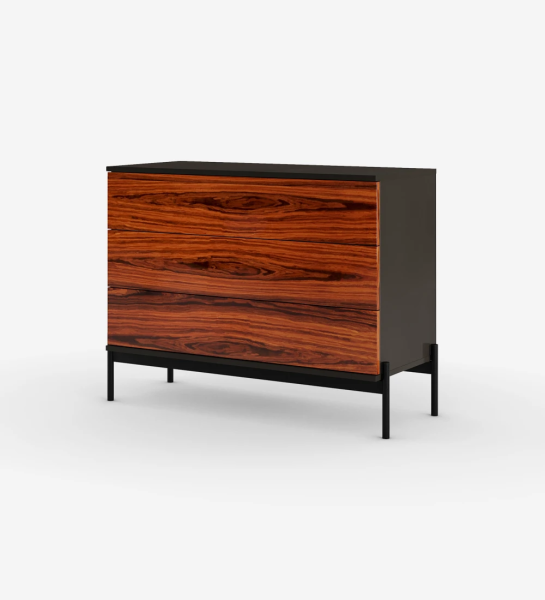 Dresser with 3 high gloss palisander drawers, black structure and black lacquered metal feet with levelers.