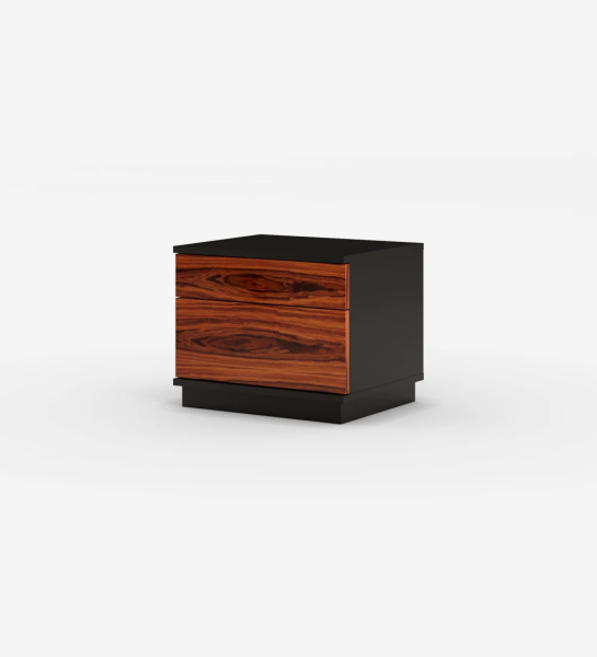 Bedside table with 2 drawers in high gloss palissander, black frame.