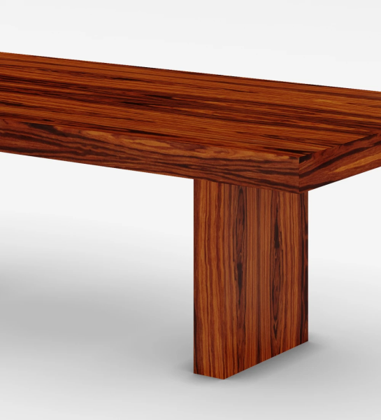 Rectangular dining table in high gloss palissander.