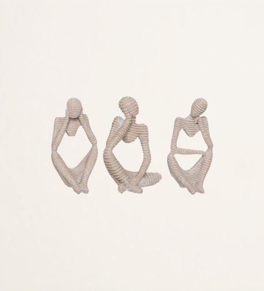 Conjunto de 3 esculturas de hombre pensante en resina