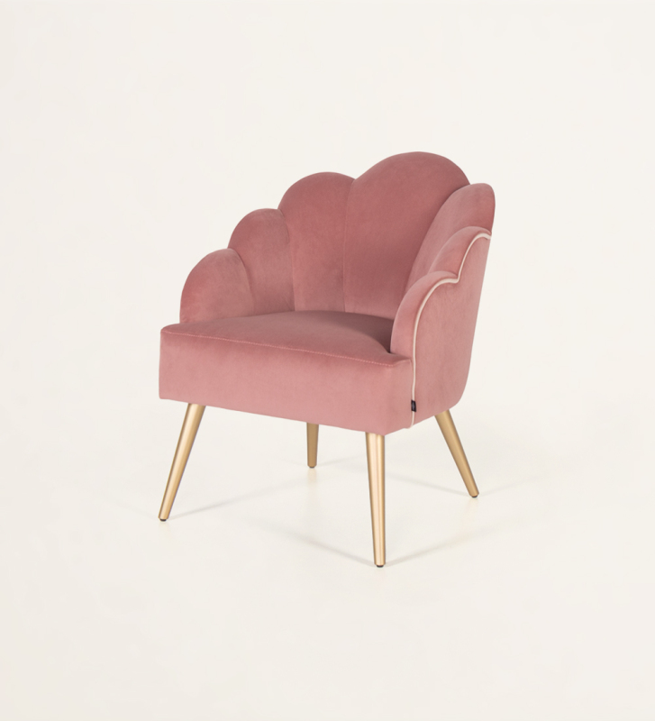 Armchair upholstered in fabric, with gold lacquered feet.