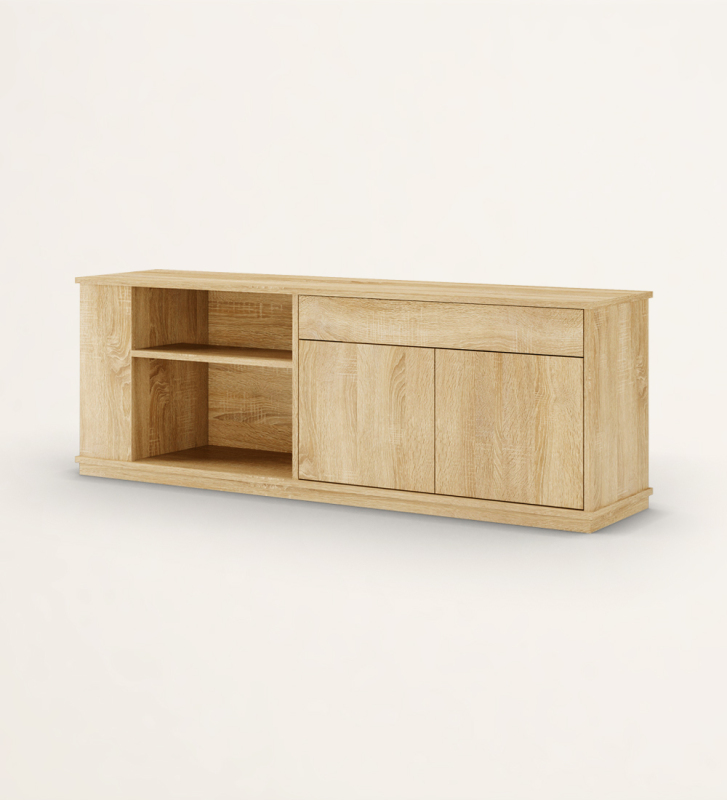 Side unit in natural oak, with 2 doors and 1 drawer, with shelves.